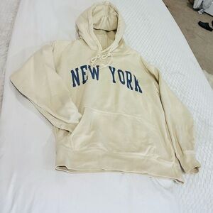 Brandy Melville Cream Hoodie with Navy Print
